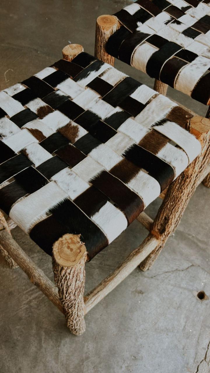 SINGLE HAND MADE STOOL WITH RECYCLED LEATHER CURATED X OSO PARADO